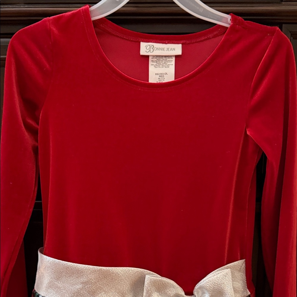Bonnie Jean Red Velvet Dress with Shimmering Silver Accent